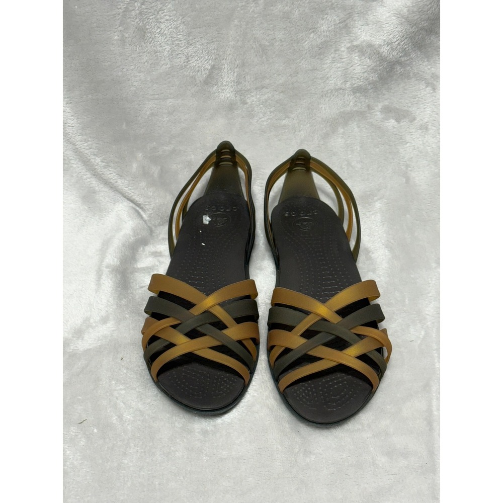 Crocs Huarache Flat Sandal Bronze Espresso Strappy Jelly Shoes W9